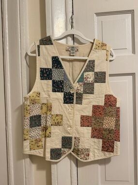 Vintage Orvis Quilted Patchwork Floral Vest Cotton Reversible Boho M